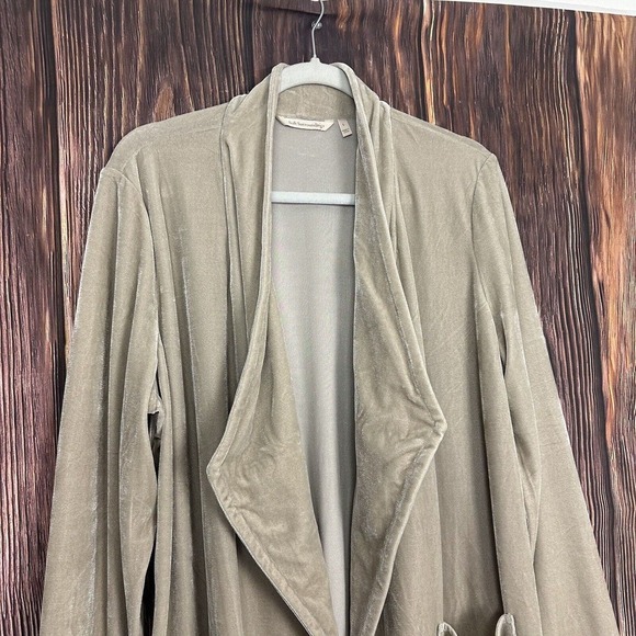 Soft Surroundings Velour Cardigan Blazer Longline Pockets Beige Stretch Sz Large - Picture 3 of 6